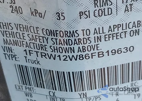 2006 Ford F150 Xlt from USA, damaged, VIN 1FTRW12W86FB19630